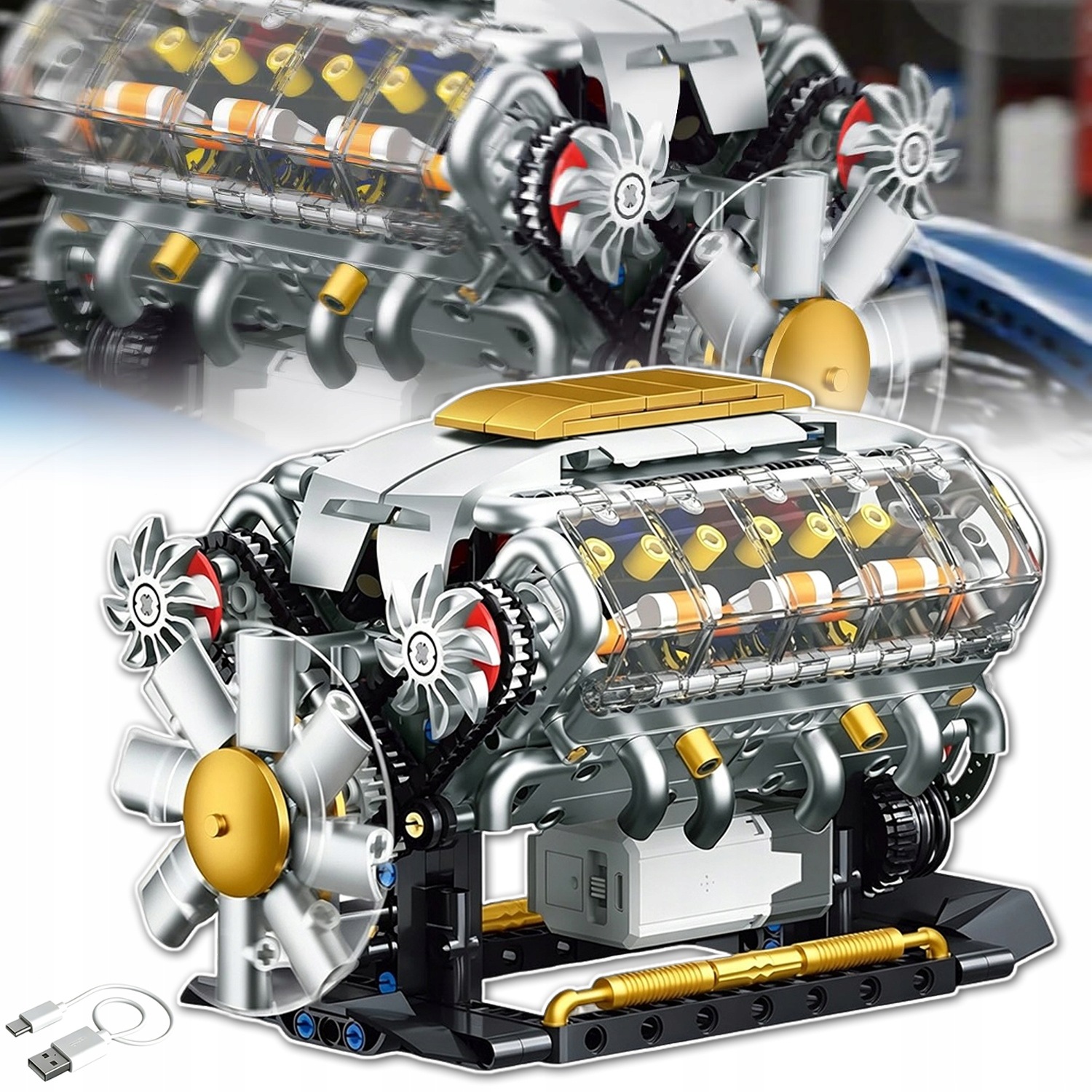 Model Silnika V8 Engine Zestaw Klocków Do Budowy Model Mechaniczny