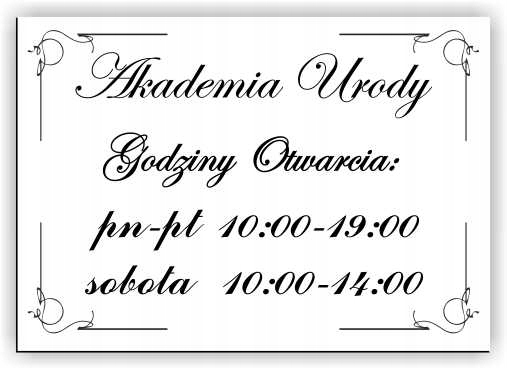 tabliczka Salon Kosmetyczny GODZINY OTWARCIA A4 Wysokość produktu 30 cm