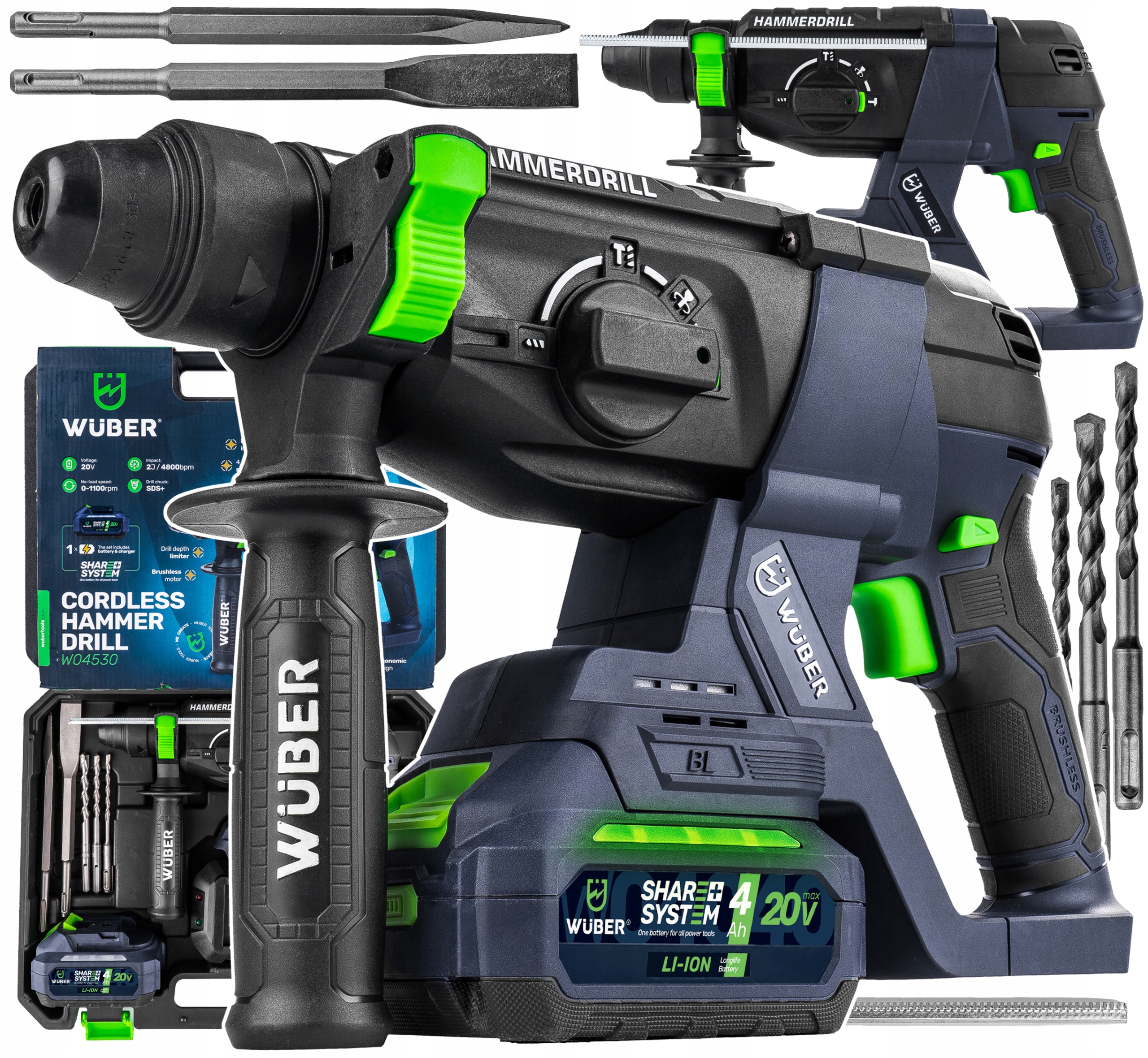 Wiertarka Młotowiertarka 1000 W Akumulatorowa 2 J Młot Udarowy Mocna Sds+