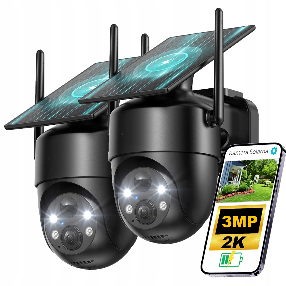 2x venkovní otočná bezdrátová solární kamera s barevným nočním viděním