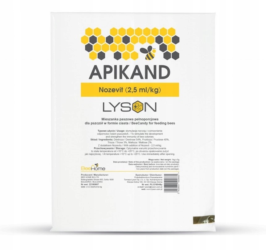 Ciasto pokarm dla pszczół APIKAND z Nozevit 10x1kg