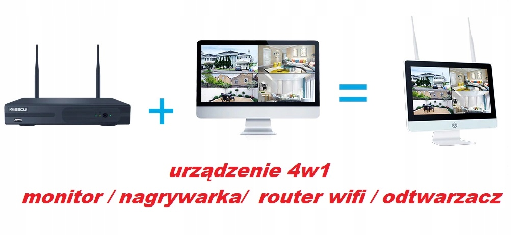 MONITORING WIFI DOMU FIRMY 4Kamery+nagrywarka+LCD!!__ Zasięg podczerwieni 30 m