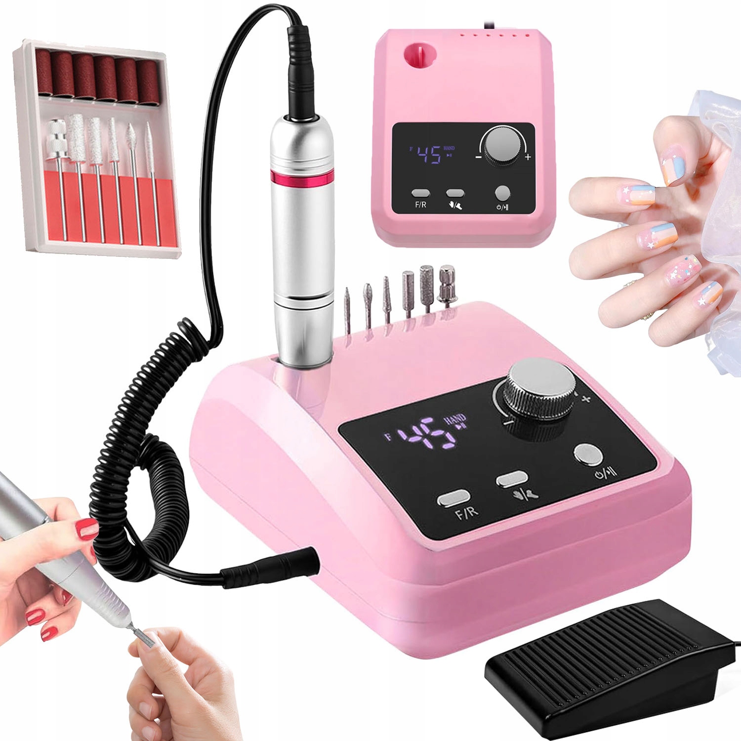 Bruska Na Nehty Silná Profesionální Růžová Nožní Pedál 45000 Rpm