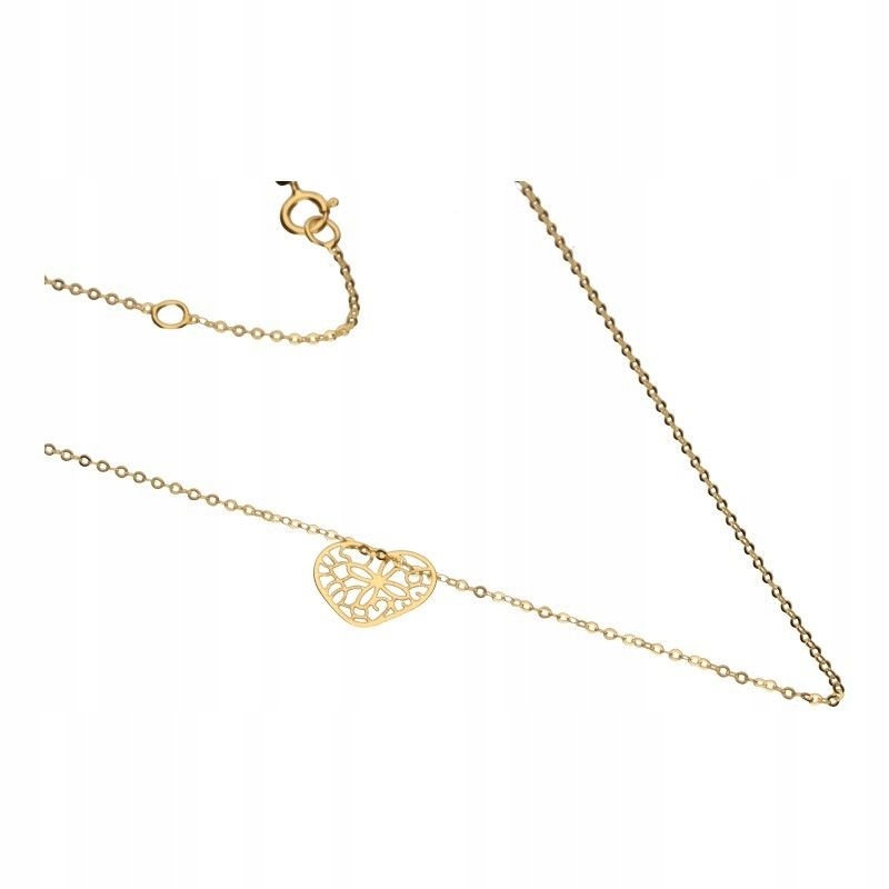 Ažurový náhrdelník Žluté zlato 585 přívěsek srdíčko Elegantní dárek 14k