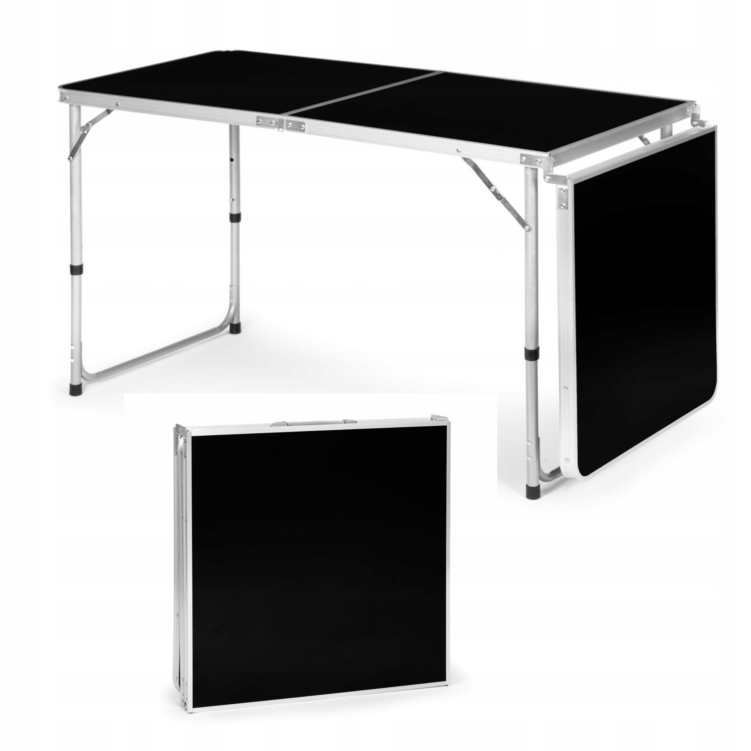 Stolik Turystyczny Stół Składany Kemping Czarny Blat Ogrodowy 180x60 Cm