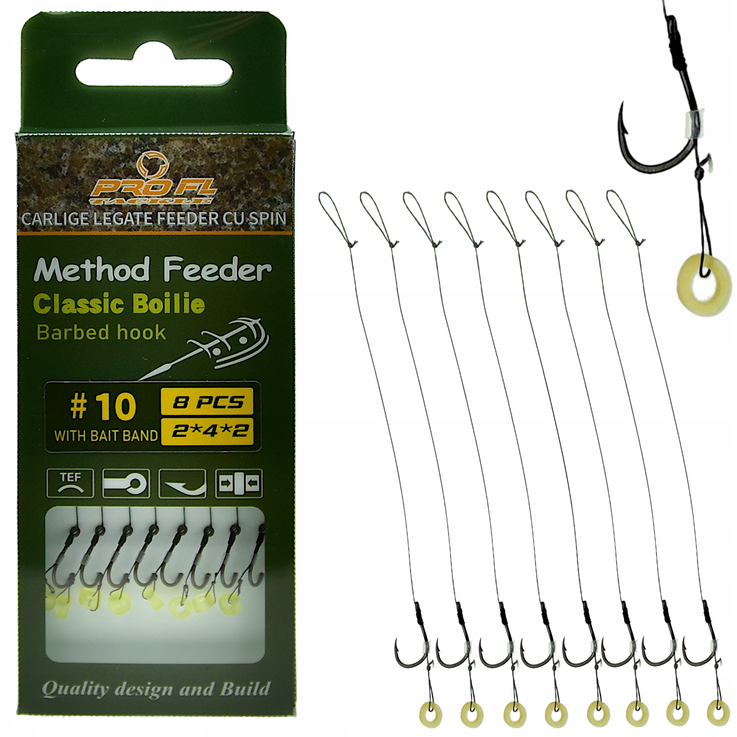 Przypony Haczyki 10 Method Feeder na przyponie z gumką 8 szt 10 cm