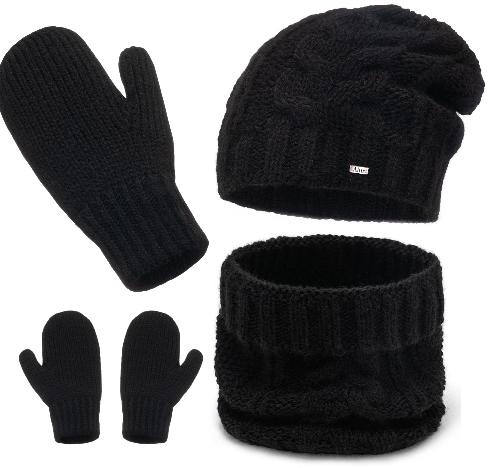 Černá sada Klobouk Čepice Nákrčník Elegantní teplá zimní sada