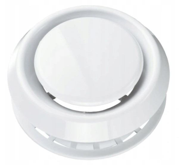 Anemostat plastikowy z kołnierzem 100 mm, biały.