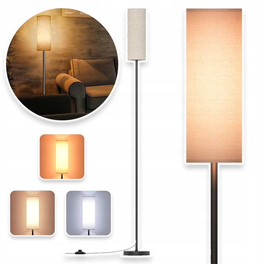 Stojací Lampa Podlahová Stínidlo Tuba Boho Juta 164 CM 3 Barvy Žárovka E27