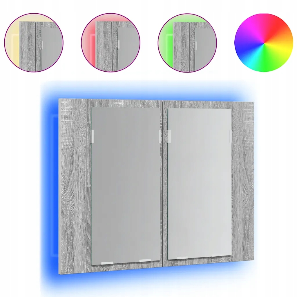 Nástěnná skříňka na líčení se zrcadlem a Led osvětlením, šedý dub sonoma