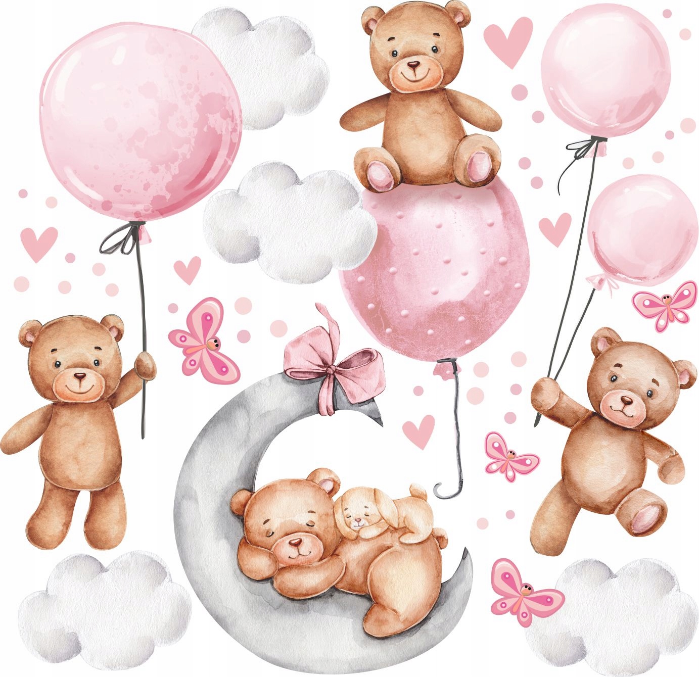 Naklejki Na Ścianę Misie Chmury Balony 100x200cm MC16