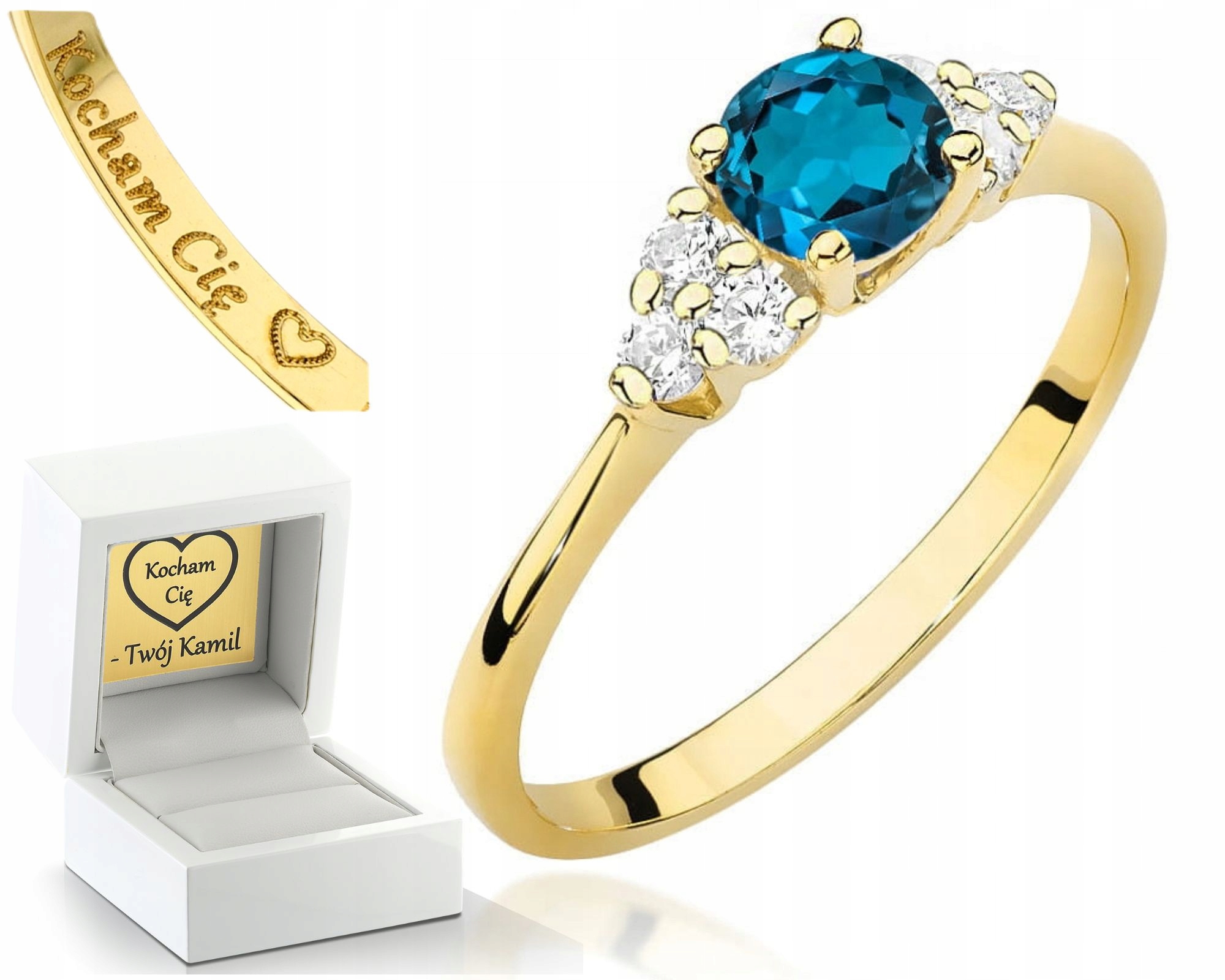 Zlatý Prstýnek S Topazem London Blue A Brilianty 585 Gravírování
