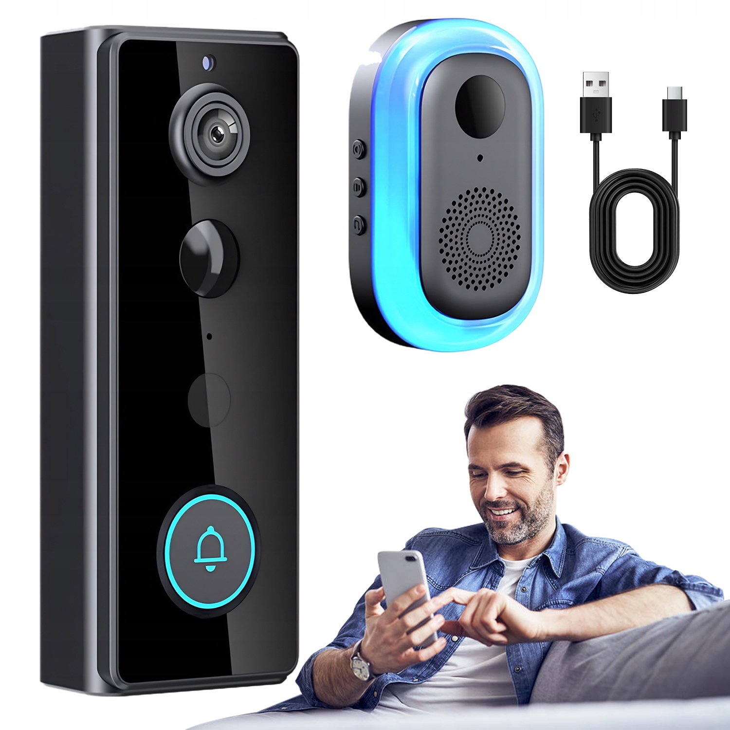 Dzwonek Wideo Bezprzewodowy 2K Wifi Tuya App Nocna Kamera Audio Smart