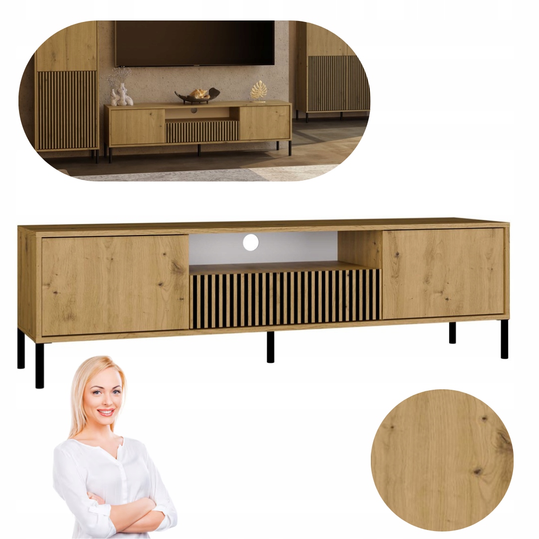 SZAFKA RTV KAMARO 160 DĄB ARTISAN Front ryflowany + Klasyczny