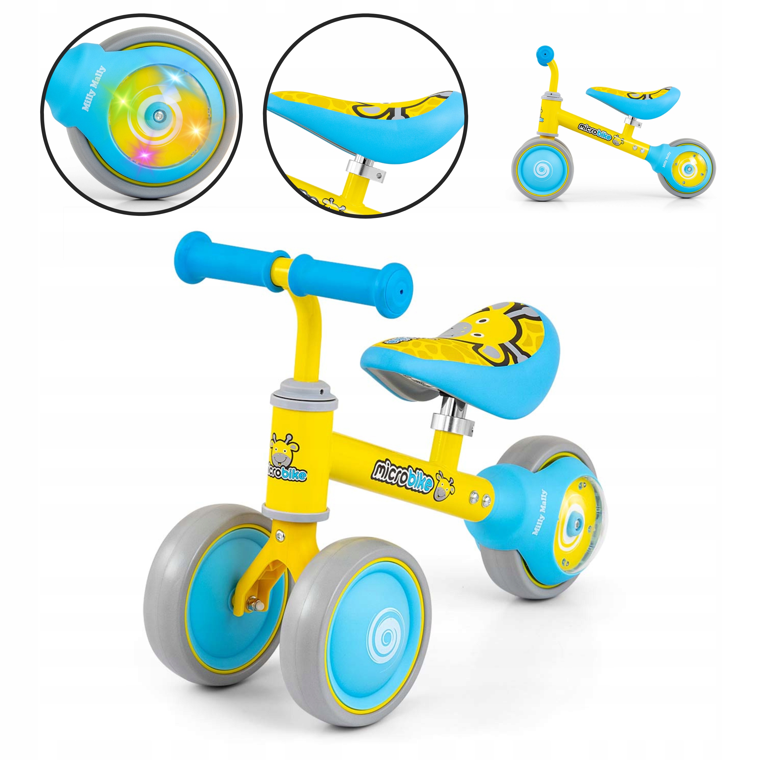 Rowerek Biegowy Jeźdzk Dla Dzieci Koła Led Micro Plus Giraffe Milly Mally