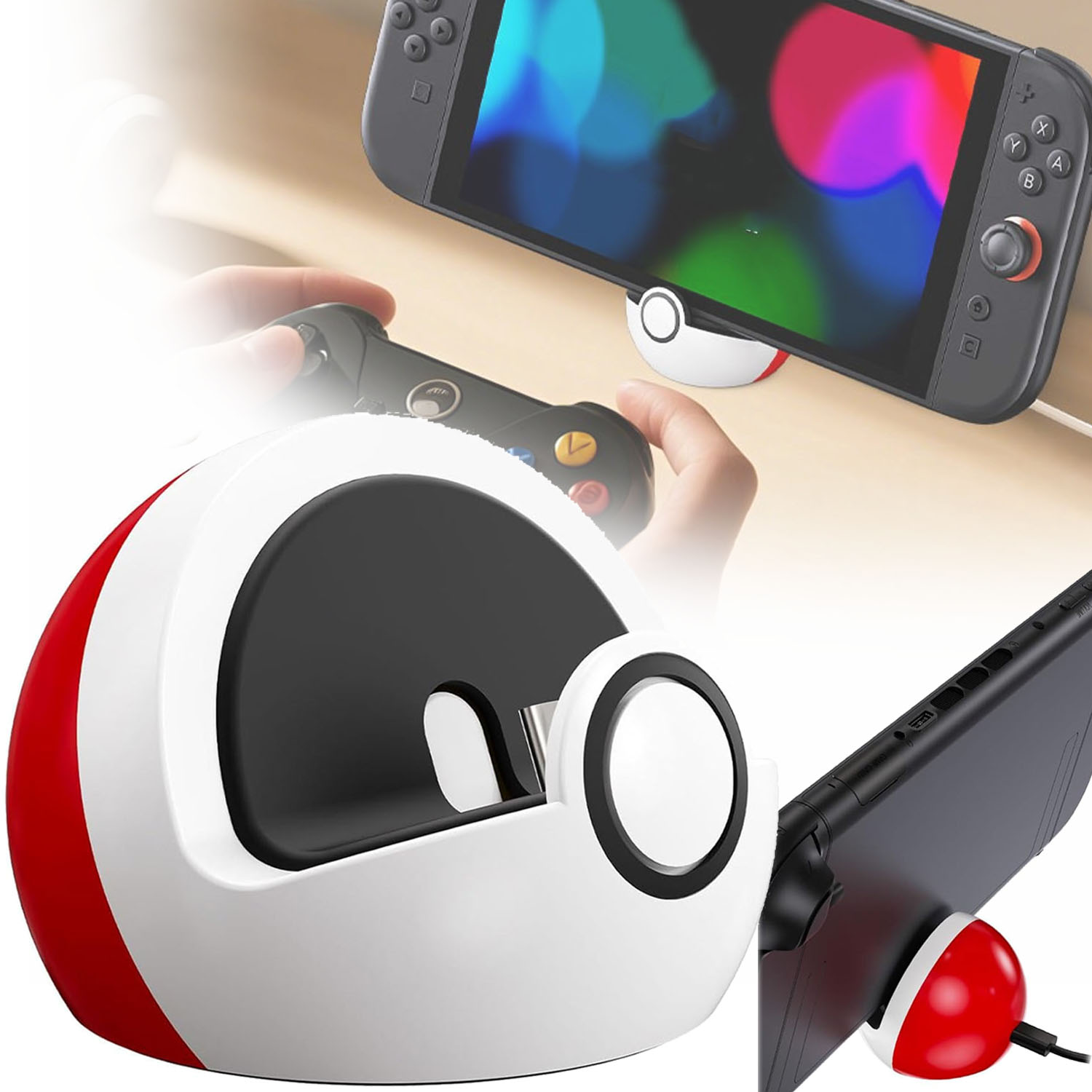 STACJA ŁADUJĄCA DO NINTENDO SWITCH OLED LITE STOJAK 45° CZERWONO-BIAŁY