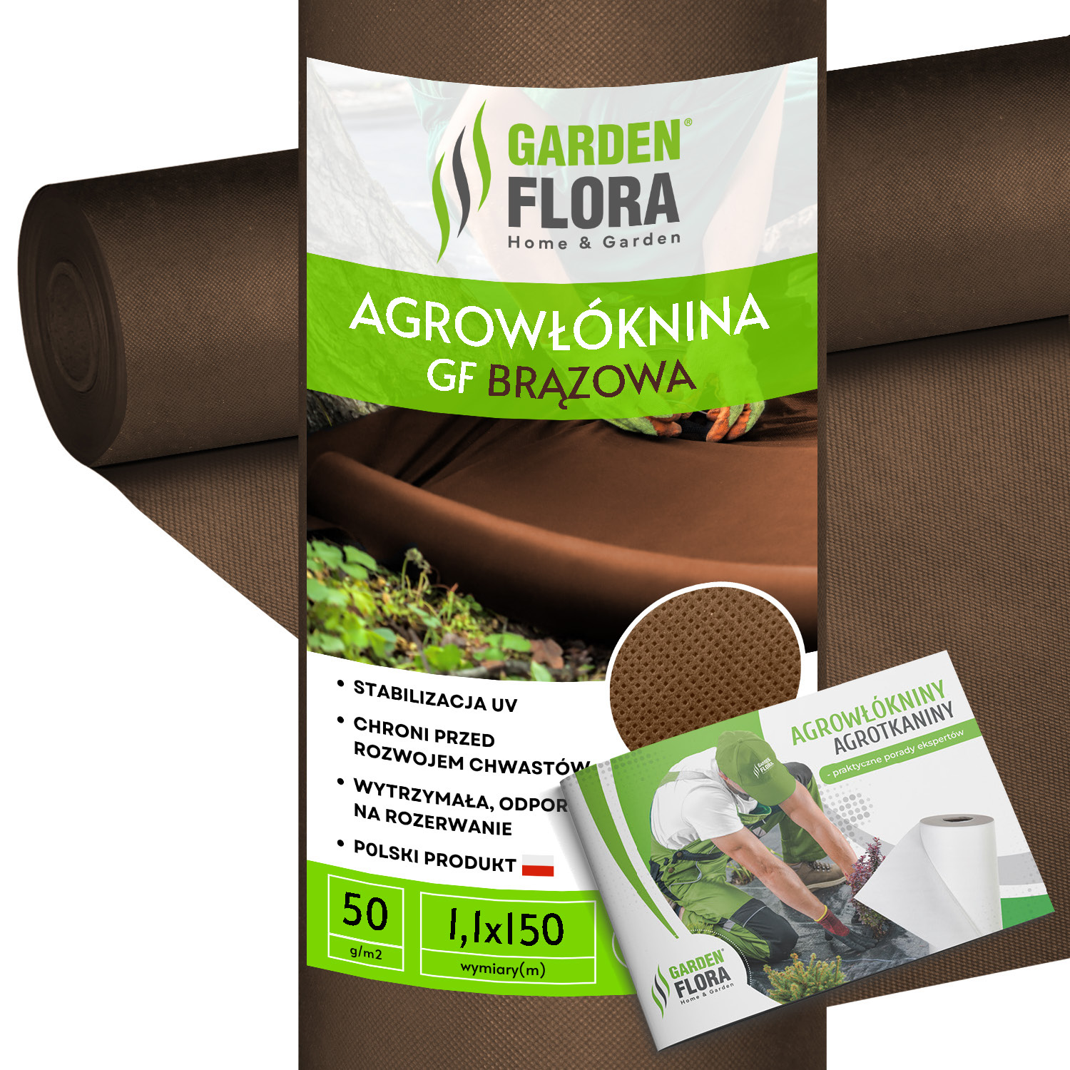 AGROWŁÓKNINA NA CHWASTY GF 1,1x150M BRĄZOWA AGROTKANINA ANTYCHWASTOWA 50G