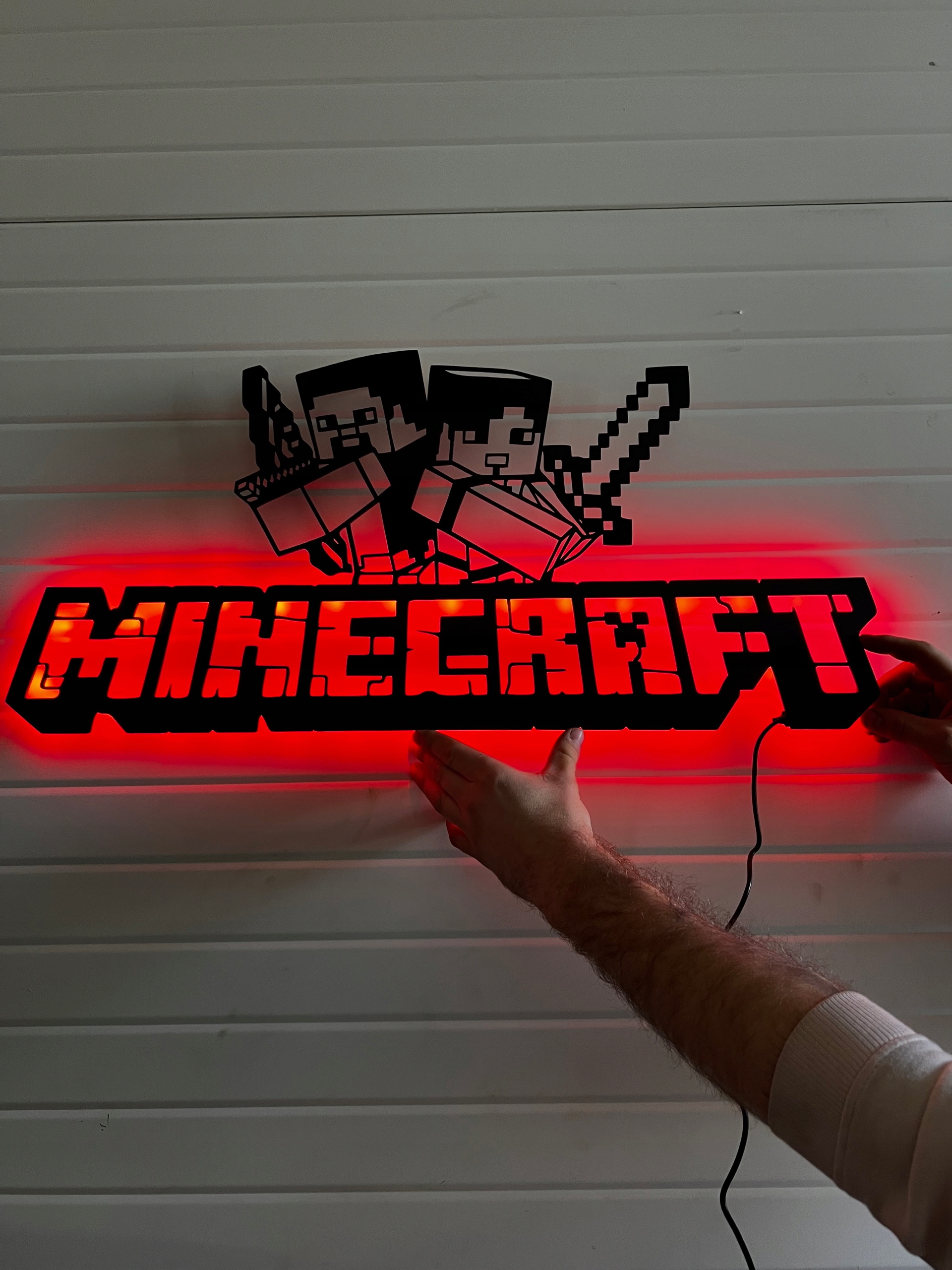 Dřevěný obraz Minecraft Noční lampa Nástěnný 3D obraz