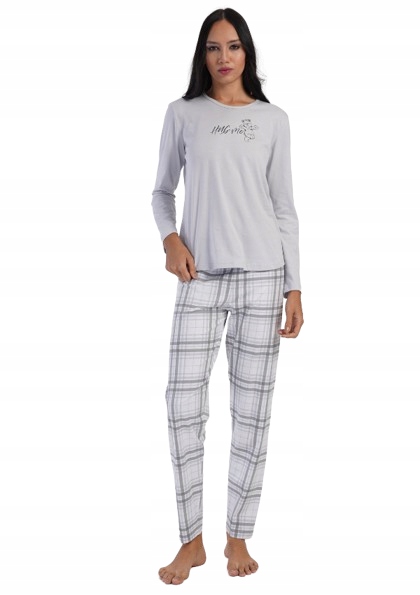 Šedé Pyžamo Medvídek Hug Me Pyžamo S Dlouhým Rukávem Dlouhé Kostkované Kalhoty XL