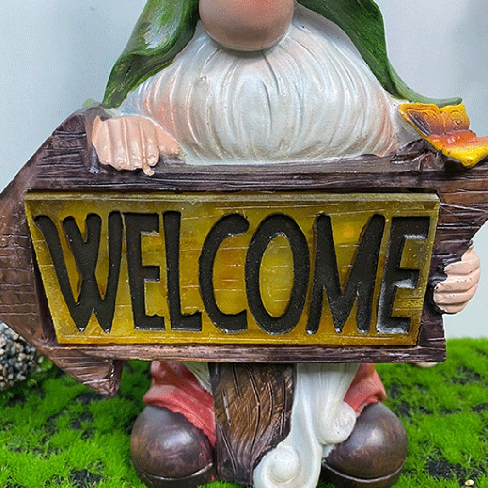 LED Solar Gnome Statue Lantern Hand Painted Resin Landscape Courtyard Model henyuek