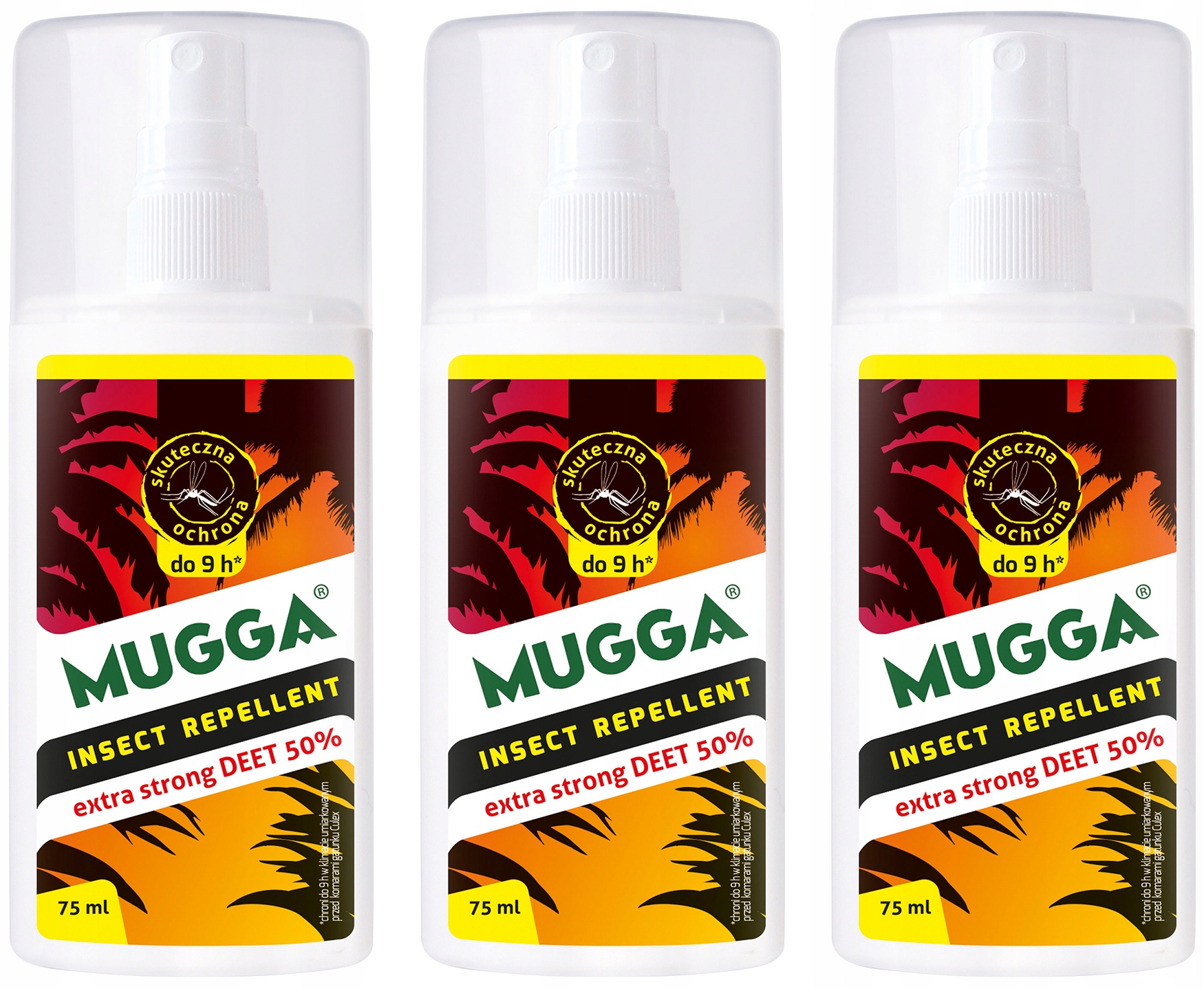 Mugga na komary kleszcze zestaw 3 x Spray 75ml 50% Deet Strong
