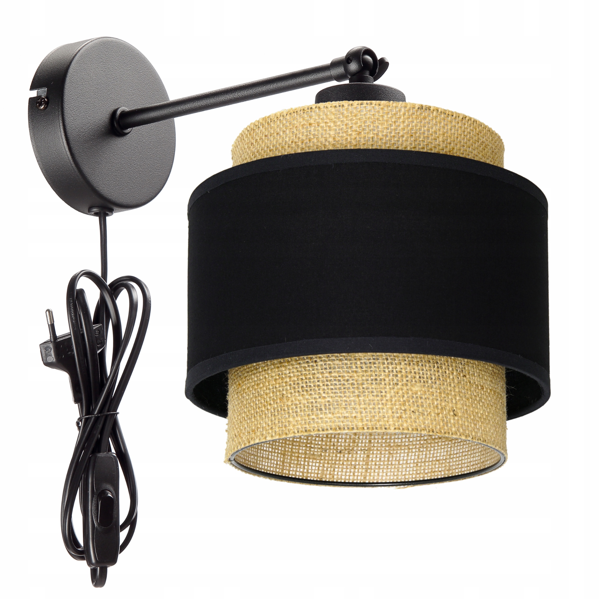 Nástěnná Lampa Nástěnné Jutové Stínidlo Boho Juta Dvojitý Vypínač Zástrčka E27