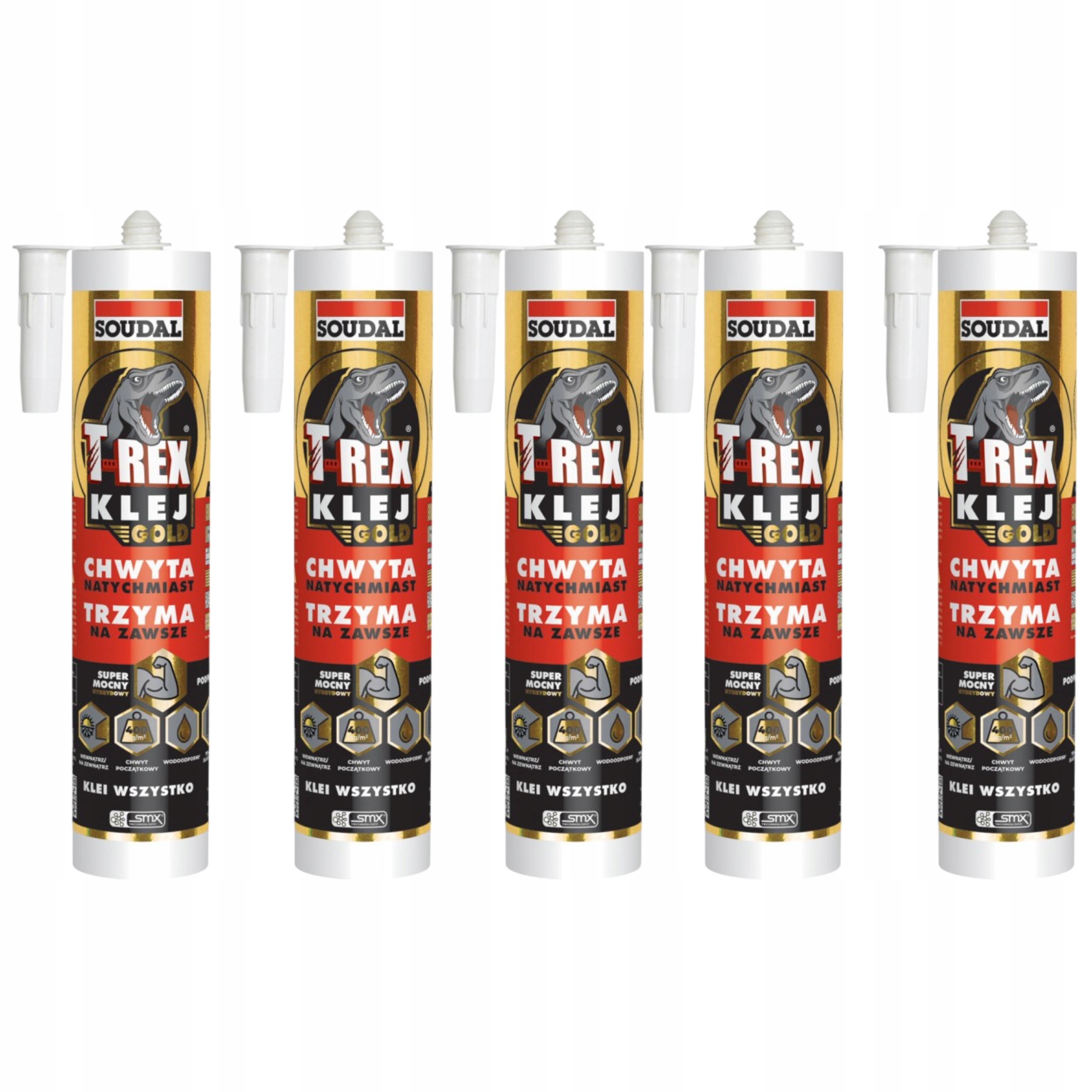 Montážní lepidlo T-rex gold strong Soudal 290 ml Bílé Silné Univerzální x 5