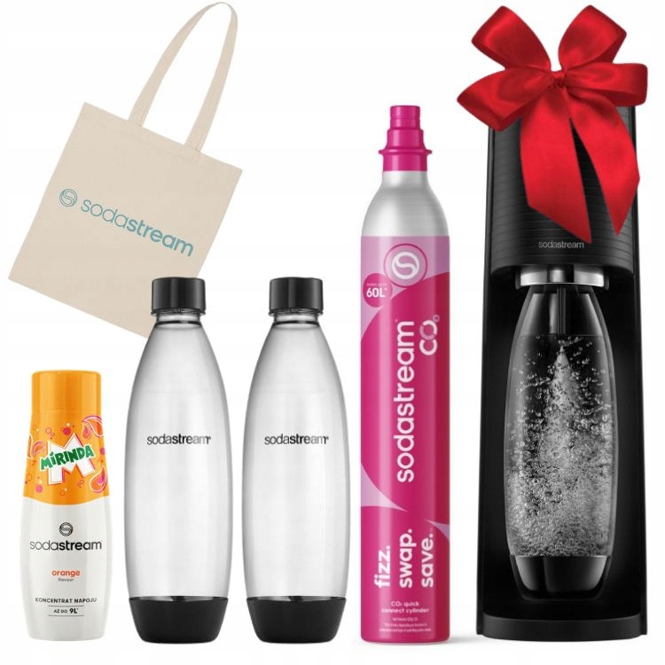 Set Výrobník Sody SodaStream Terra černý 2 lahve sirup, taška, mašle