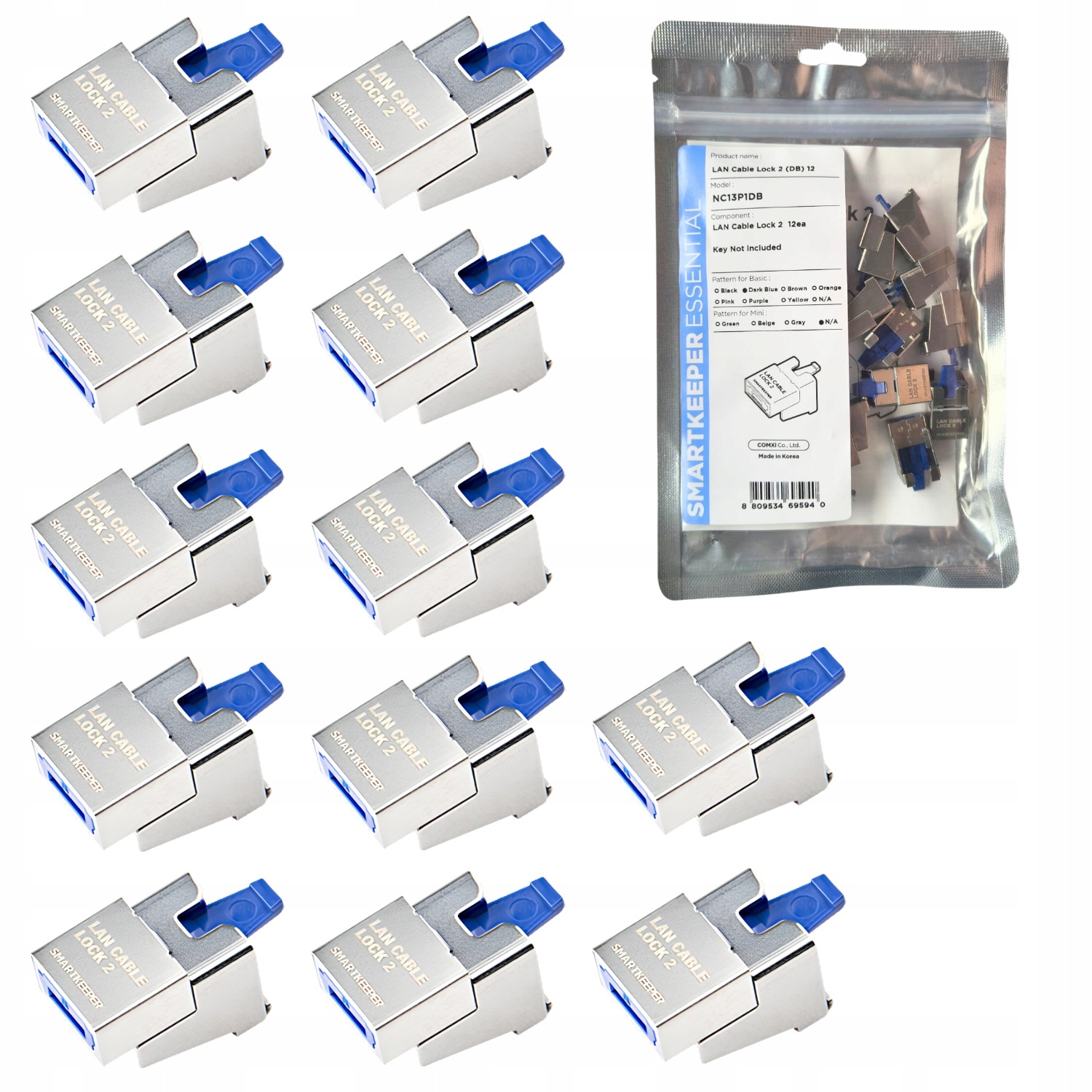 Blokada kabla Lan RJ45 zestaw 12szt. bez klucza SmartKeeper NC13P1DB