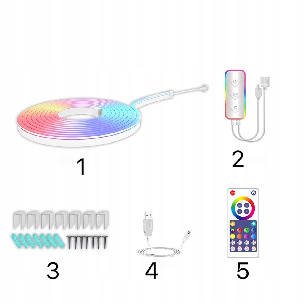 TAŚMA NEON LED 3M 5050 RGB BLUETOOTH APLIKACJA PILOT PASEK TAŚMA KOLOROWA Moc 12 W