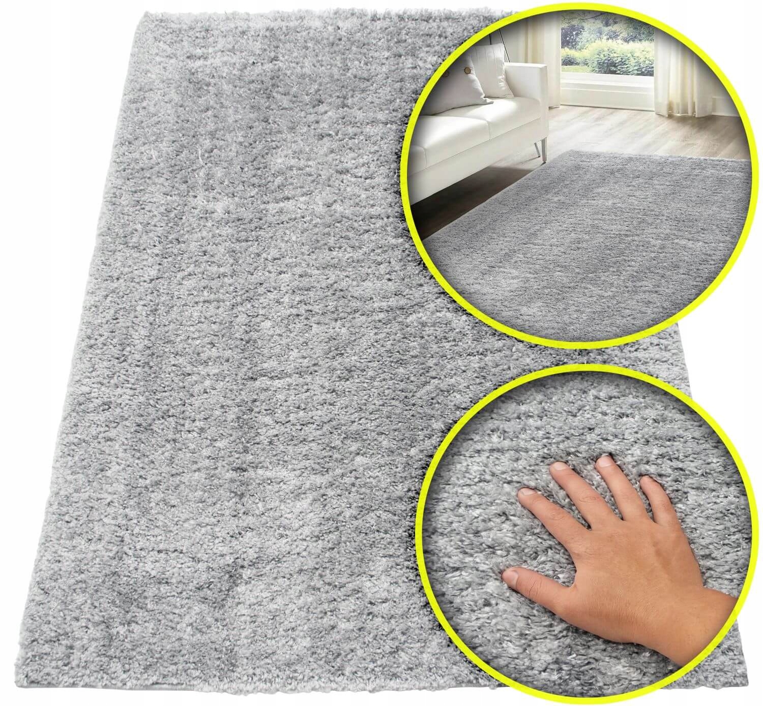 Dywan Shaggy Włochaty Do Salonu Sypialni Miękki Pluszowy Szary 80X150