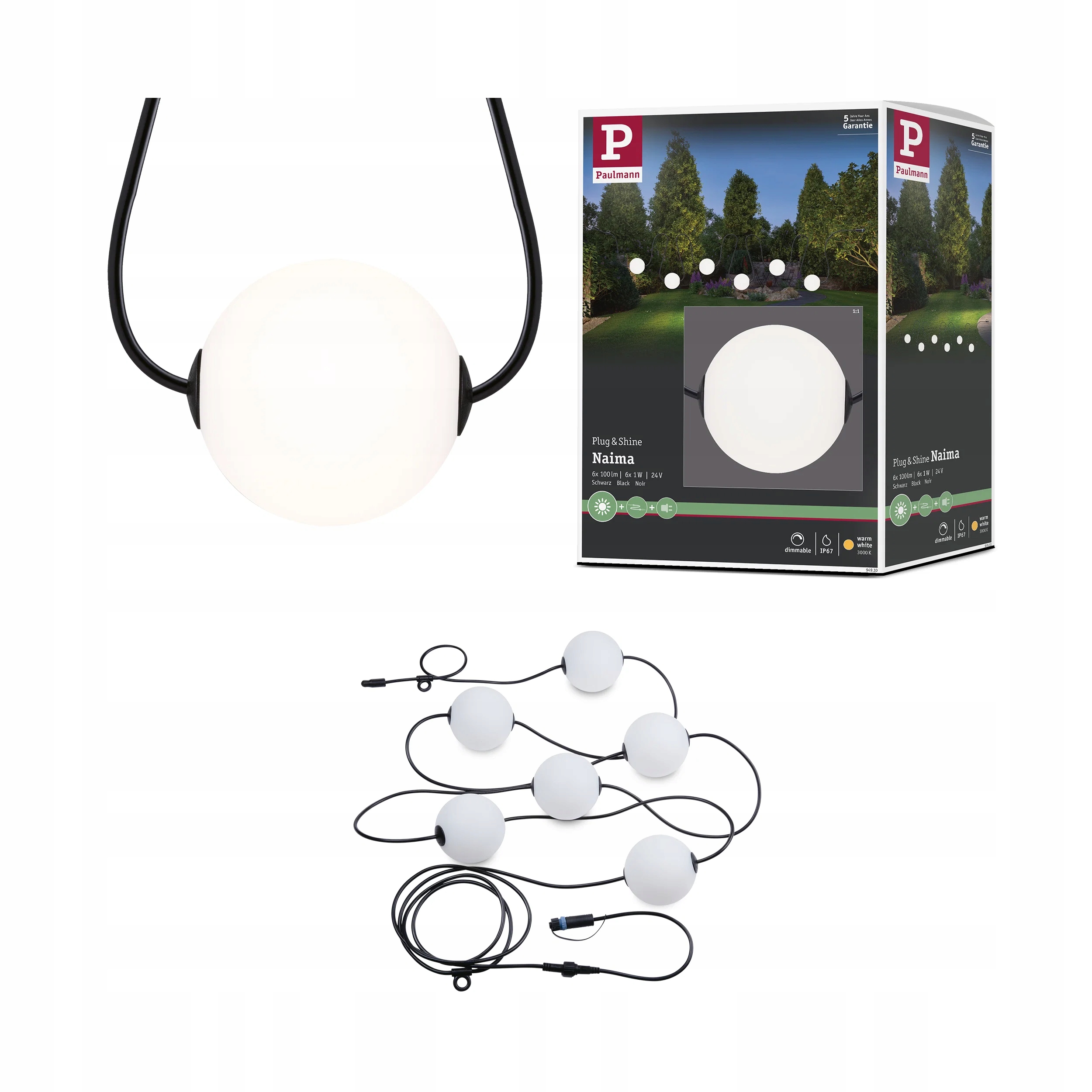 Plug & Shine Wróżki Led Naima Zestaw podstawowy IP67 3000K 6x1W 5,88m Czarn