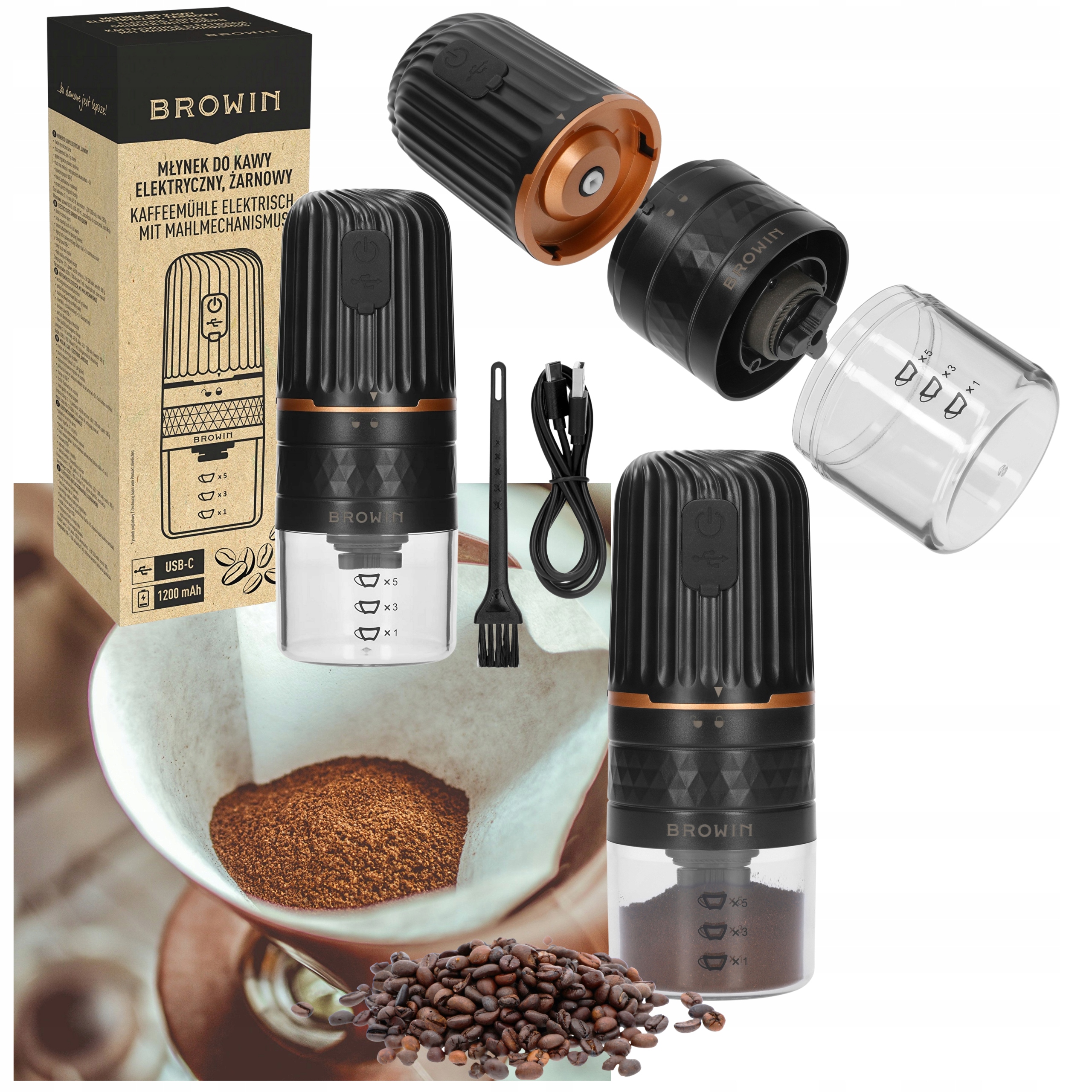 Młynek Elektryczny Bezprzewodowy Żarnowy Usb Regulacja Max Aromat Kawy!