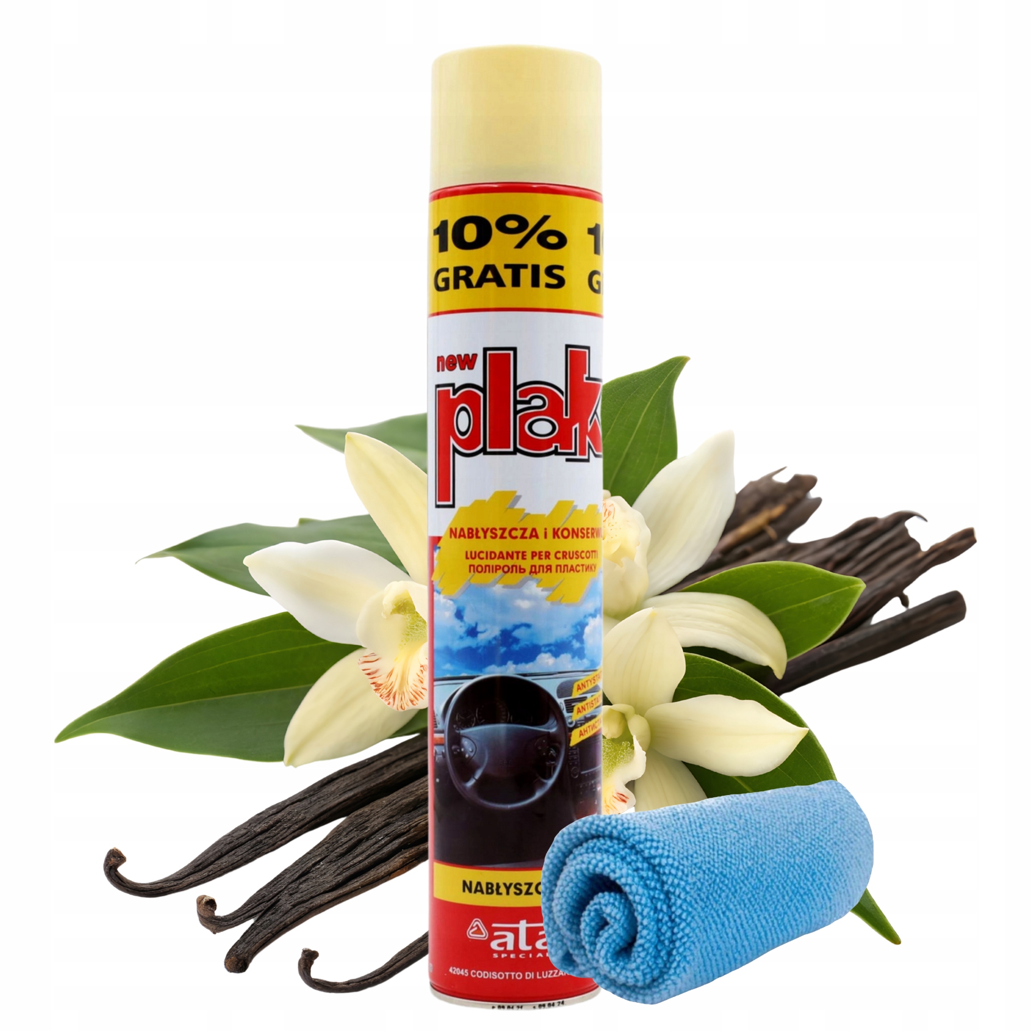 Plak Wanilia 750ml do czyszczenia kokpitu plastików Ściereczka