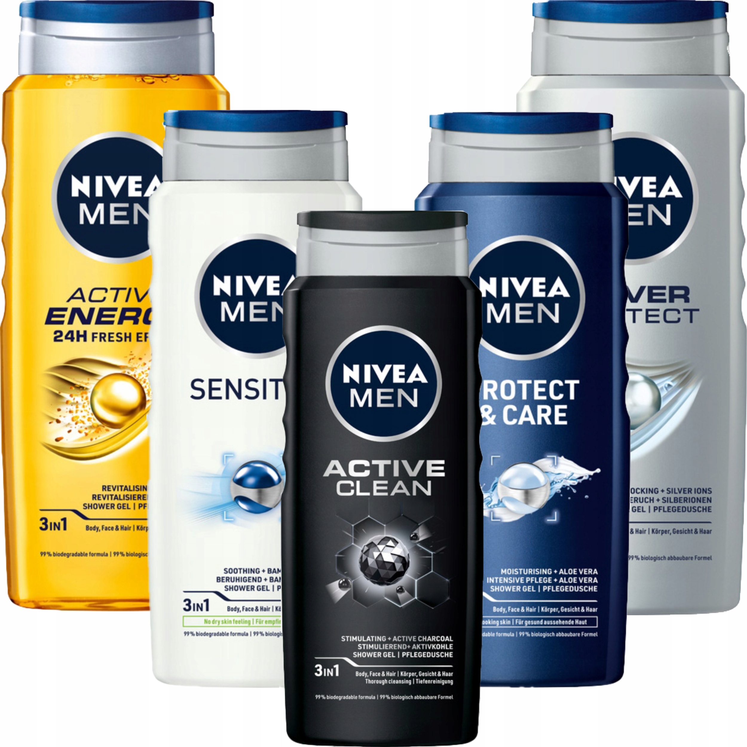 NIVEA MEN ŻELE POD PRYSZNIC ZESTAW 5*500ML MIX