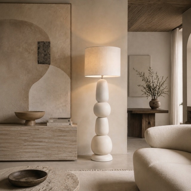 Lampa podłogowa w stylu japandi Soft Stones biała designerska