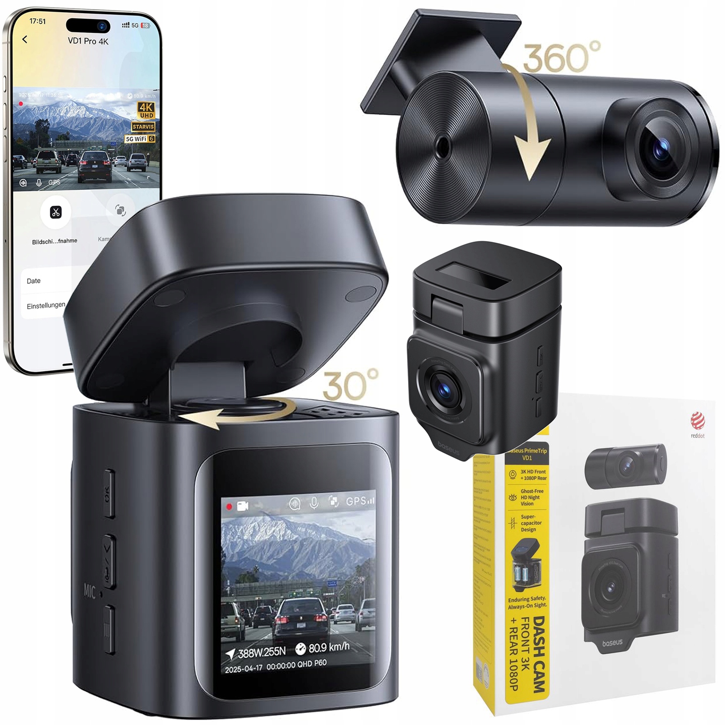 Videorekordér do auta Kamera Přední Zadní 3K Hd Gps Wi-Fi Aplikace Pl