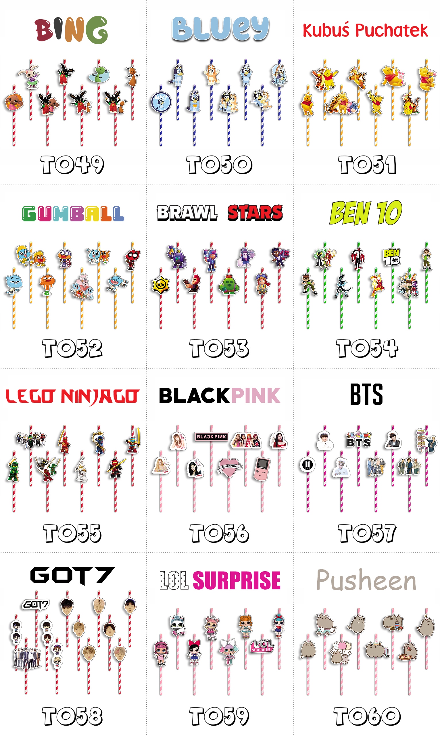 SŁOMKI URODZINOWE Z POSTACIAMI BLUEY 8SZT Liczba sztuk w zestawie 8 szt.