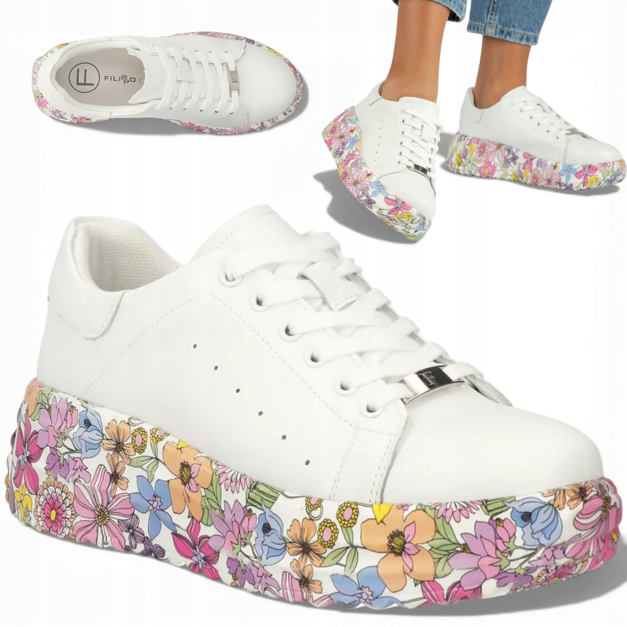 Dámské kožené tenisky 38 Filippo Pohodlné polobotky na platformě s vázáním