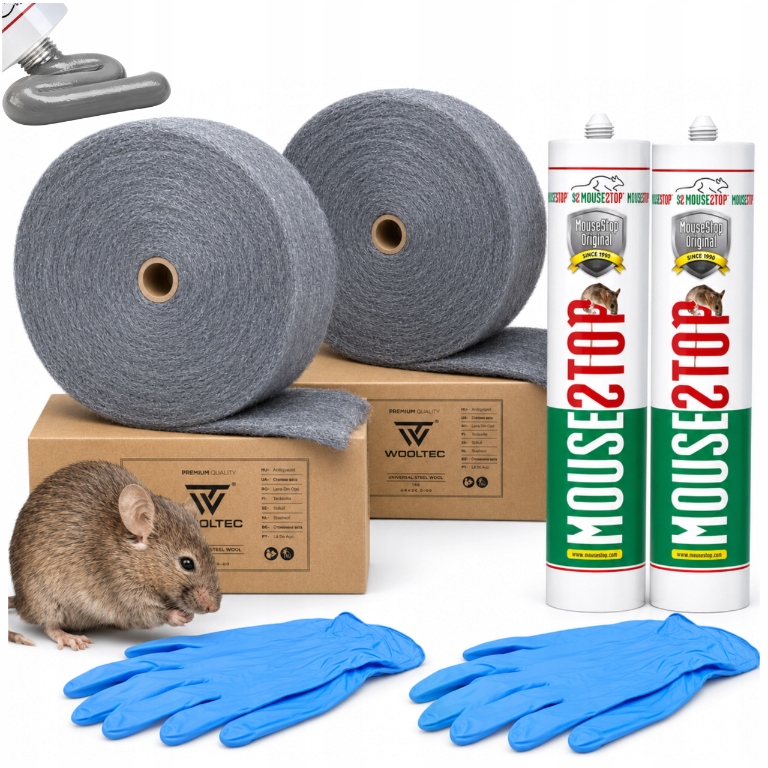 Sada proti myším 2x Těsnící hmota Mousestop Ocelová vlna 2kg