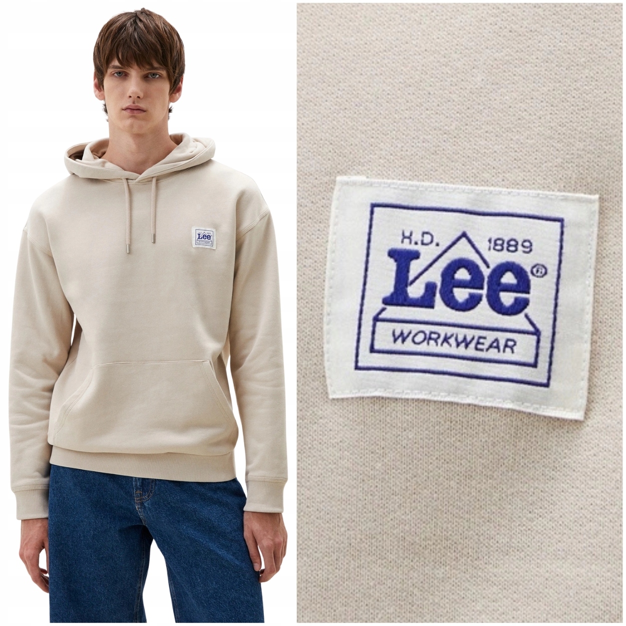 Lee Workwear Ww Hoodie Stone volná krémová bavlněná mikina s kapucí XL