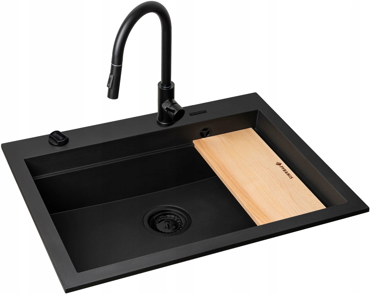 Zestaw Pyramis Zlewozmywak granitowy Siros 1B Black edition Bateria Idea