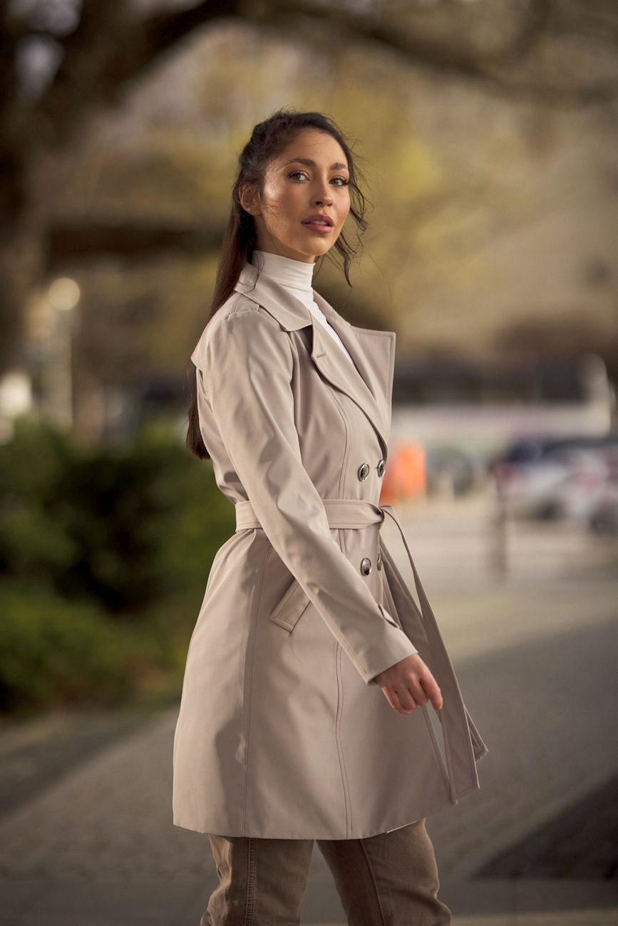 PRZEJŚCIOWY PŁASZCZ PROCHOWIEC TRENCZ BEŻOWY 34 Kaptur bez kaptura