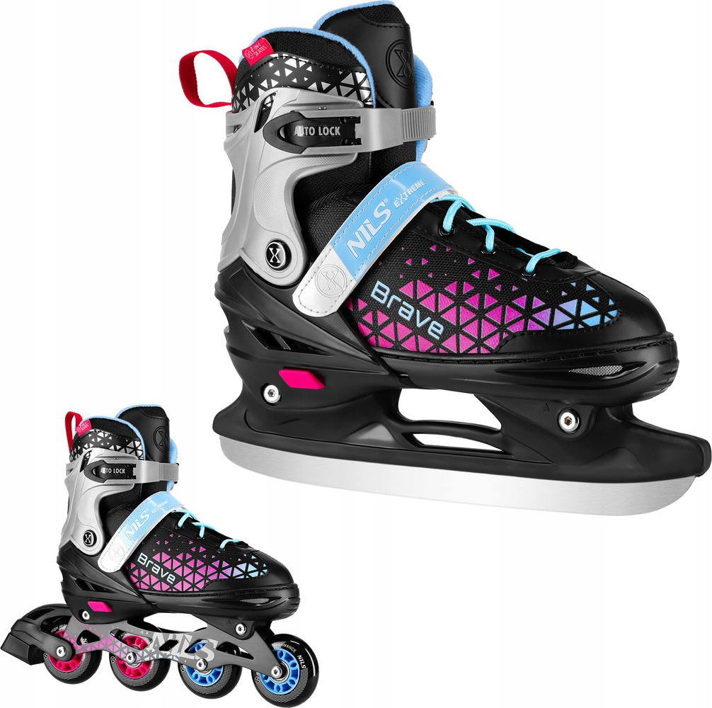 Brusle 2V1 Kolečkové Brusle Brusle Na Led 2v1 S Vyměnitelnou Hokejovou Lyží Nils NH18190 r 29-33