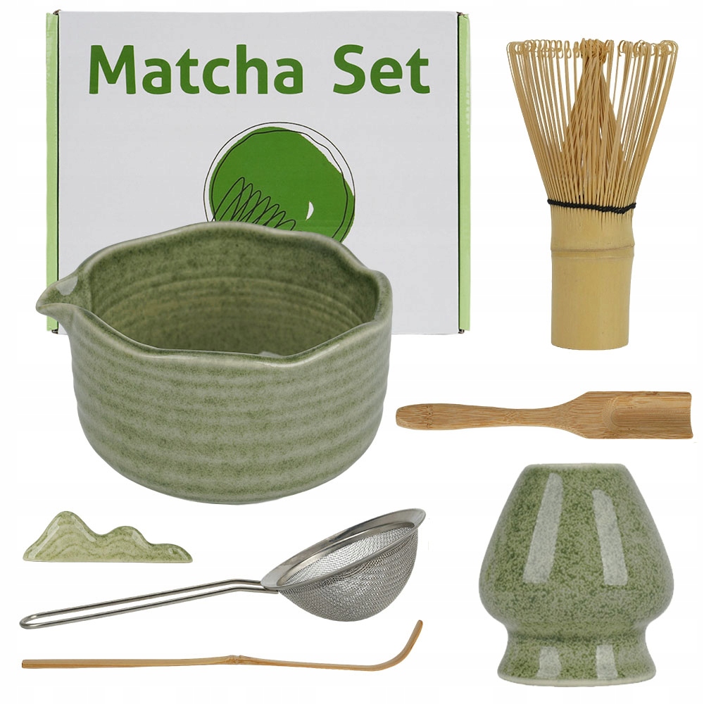 Zestaw do Parzenia Matcha 7 el. Ceramika Trzepaczka Sitko Podstawka Zielony
