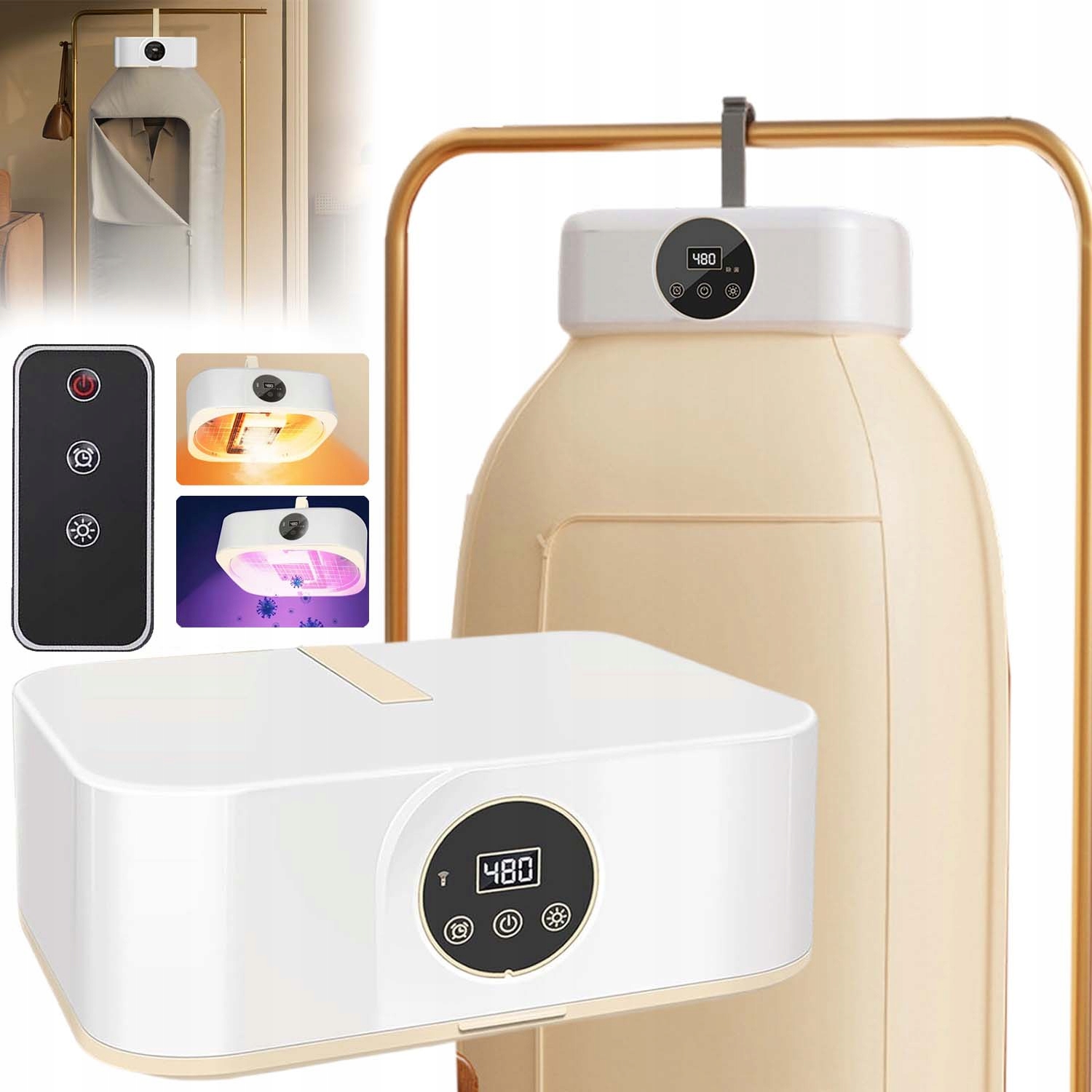 Levně Přenosná Elektrická Sušák Na Prádlo Turistická 600W Časovač Háček 360°