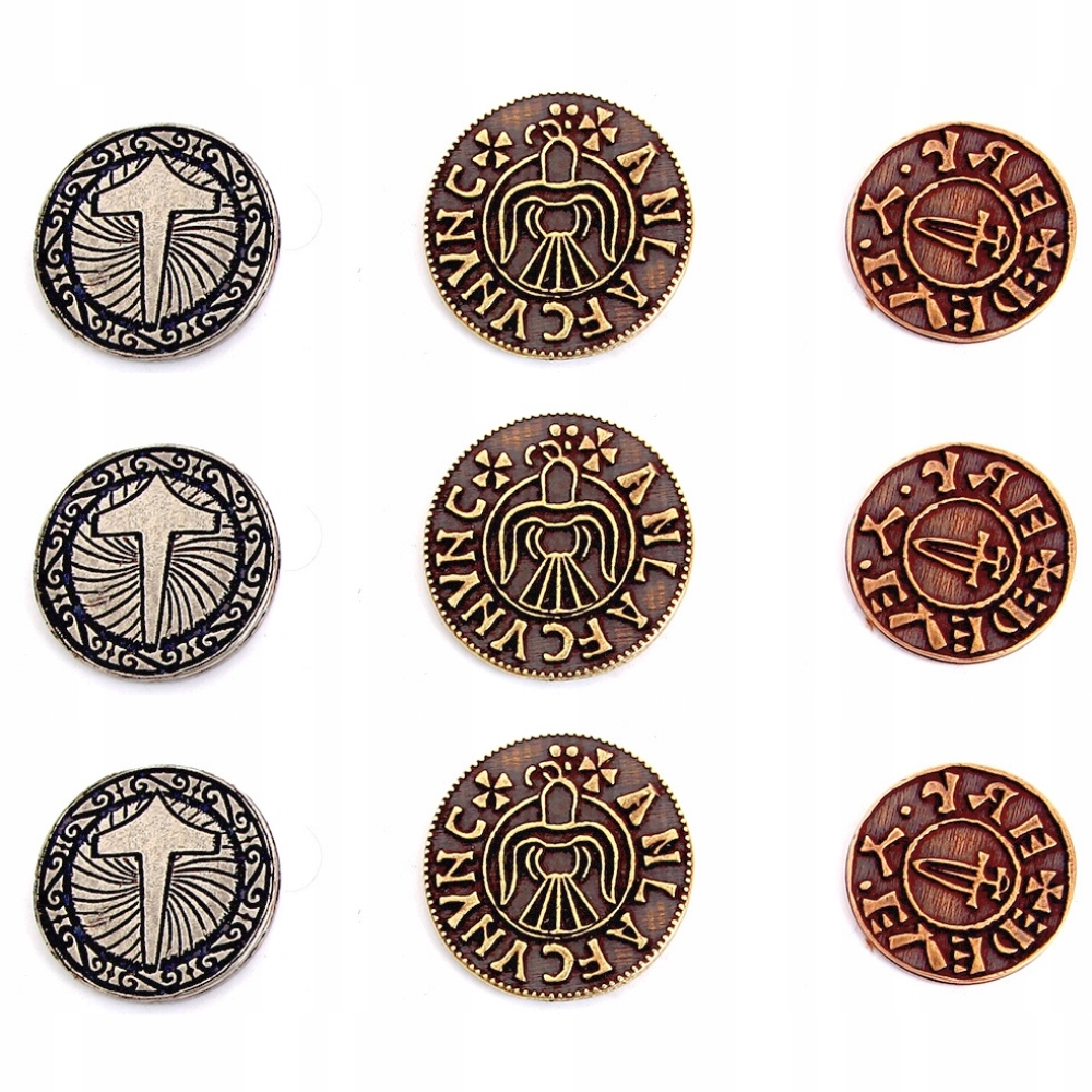 ZESTAW 9 NORDYCKICH METALOWYCH MONET LARP RPG