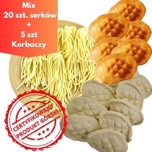 Zestaw serów górskich: 10x mały wędzony +10x mały biały+ 5x Korbacze Białe