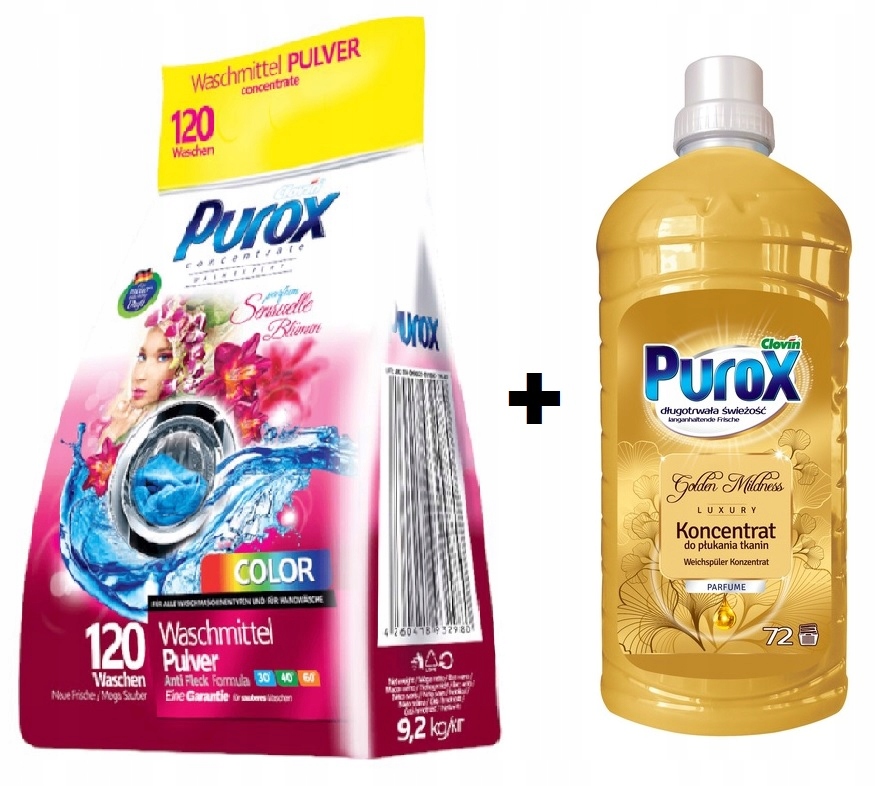 Prášek na praní Purox Color 9,2 kg Koncentrát na oplachování 1,8 l Sada