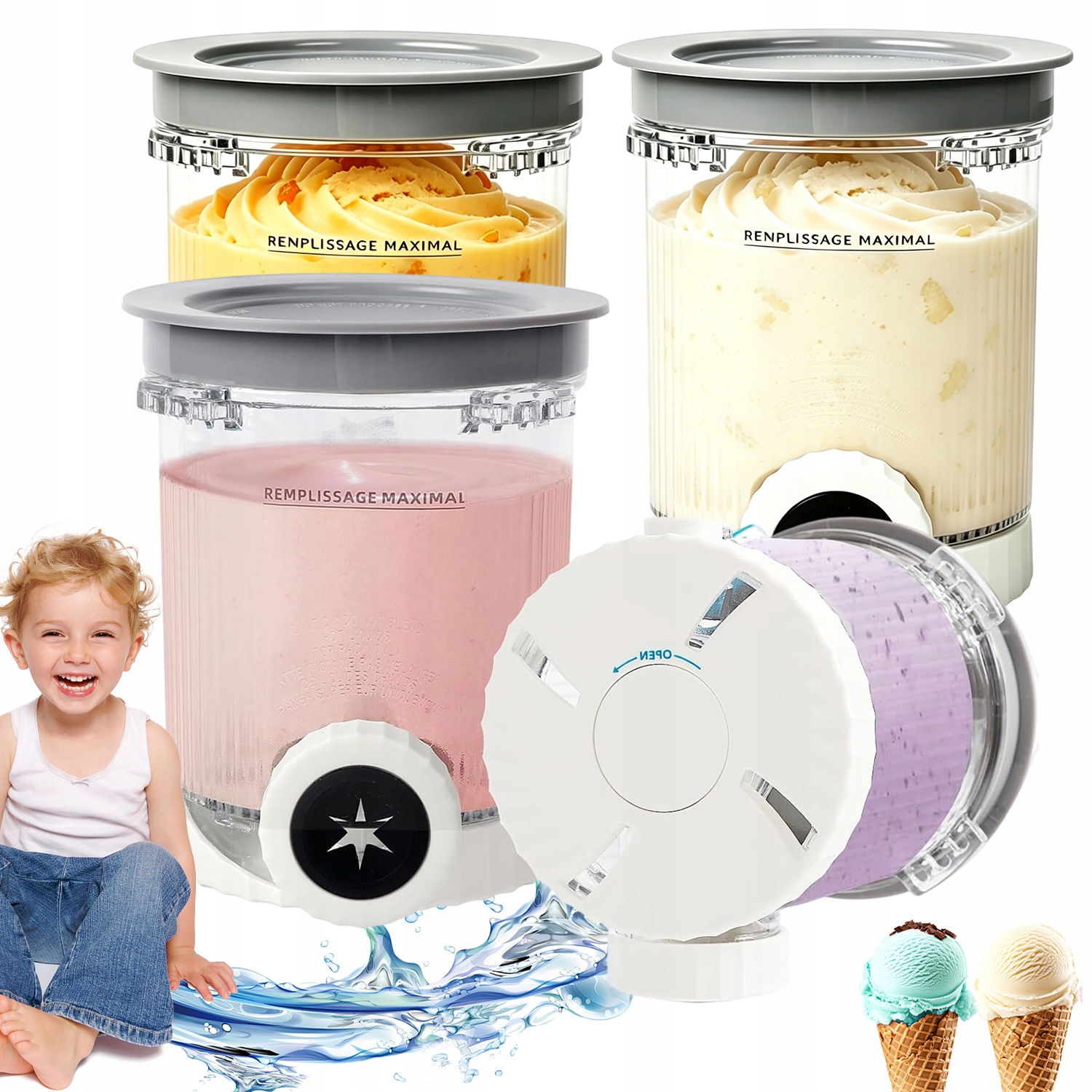 4KS Nádob Na Zmrzlinu Ninja Swirl NC700 NC701 S Víčky, Šedá Barva